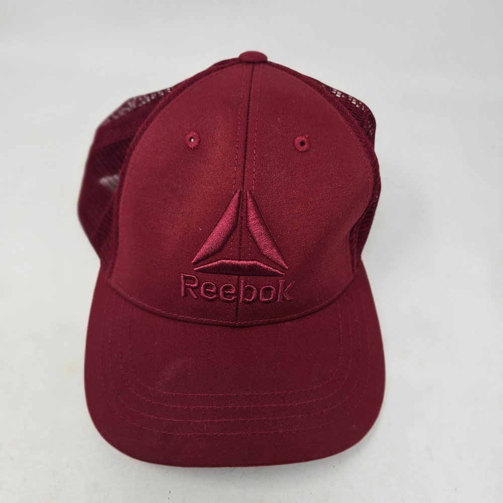 Reebok Mens Delta Logo Trucker Hat Maroon Burgundy Mesh Snapback OSFA